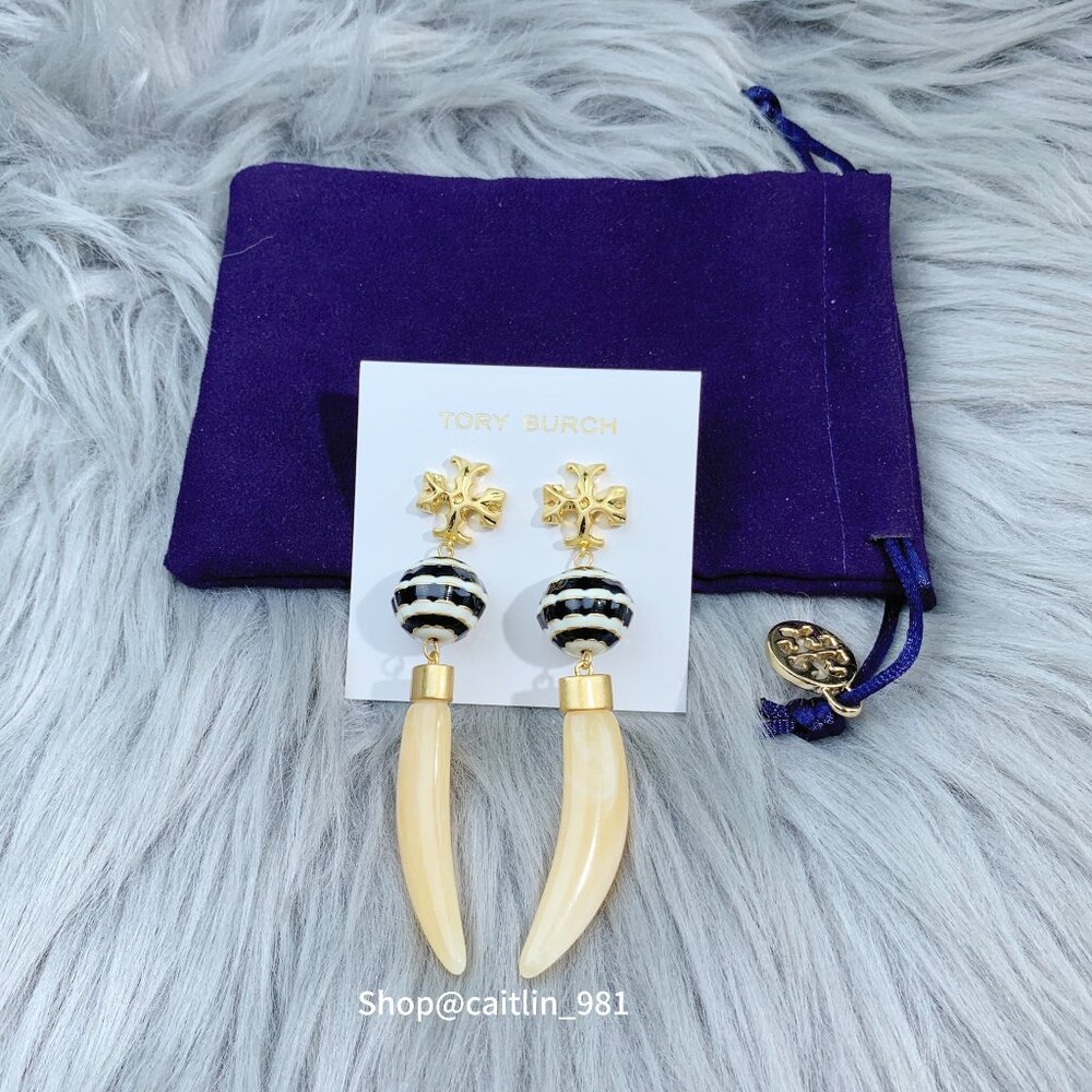 Tory Burch Horn Drop Statement Earrings in 18k Gold